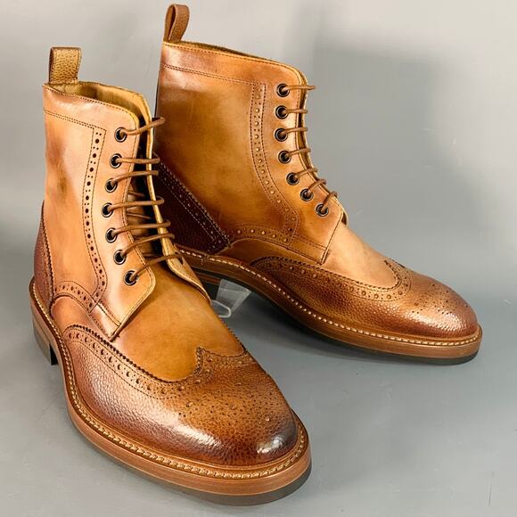 PAUL SMITH Size 8 Tan Brown Antique Leather Wingtip Lace-Up Boots - Picture 1 of 10
